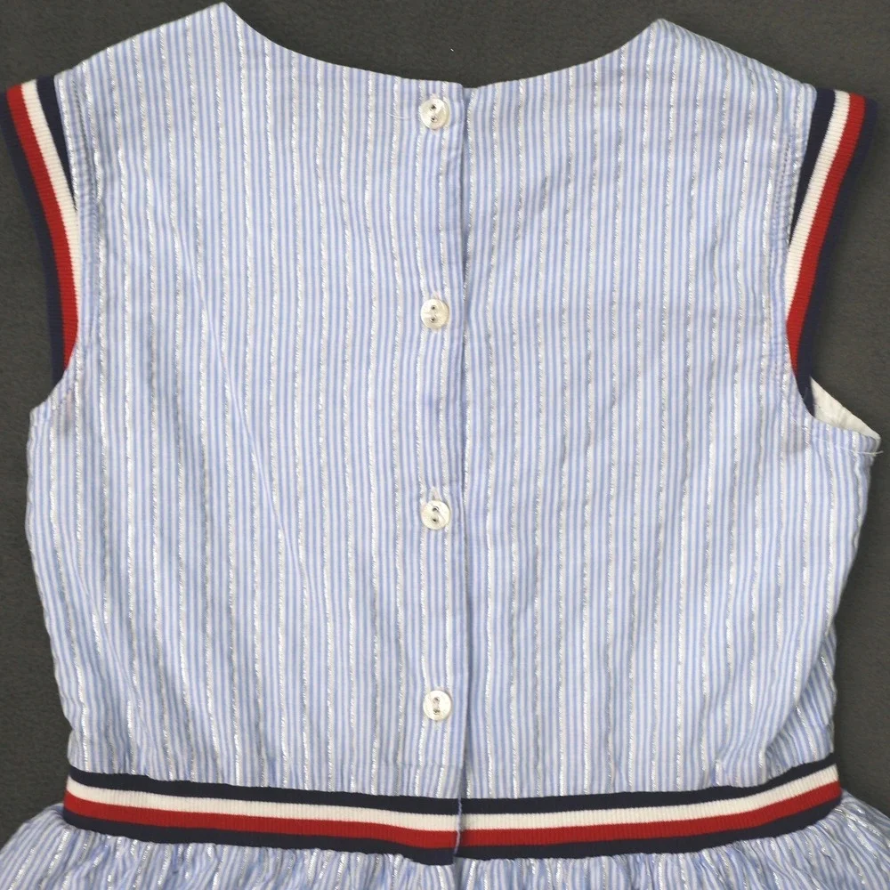 Tommy Hilfiger Striped Dress Kids 8 Blue Seersucker Metallic Sleeveless